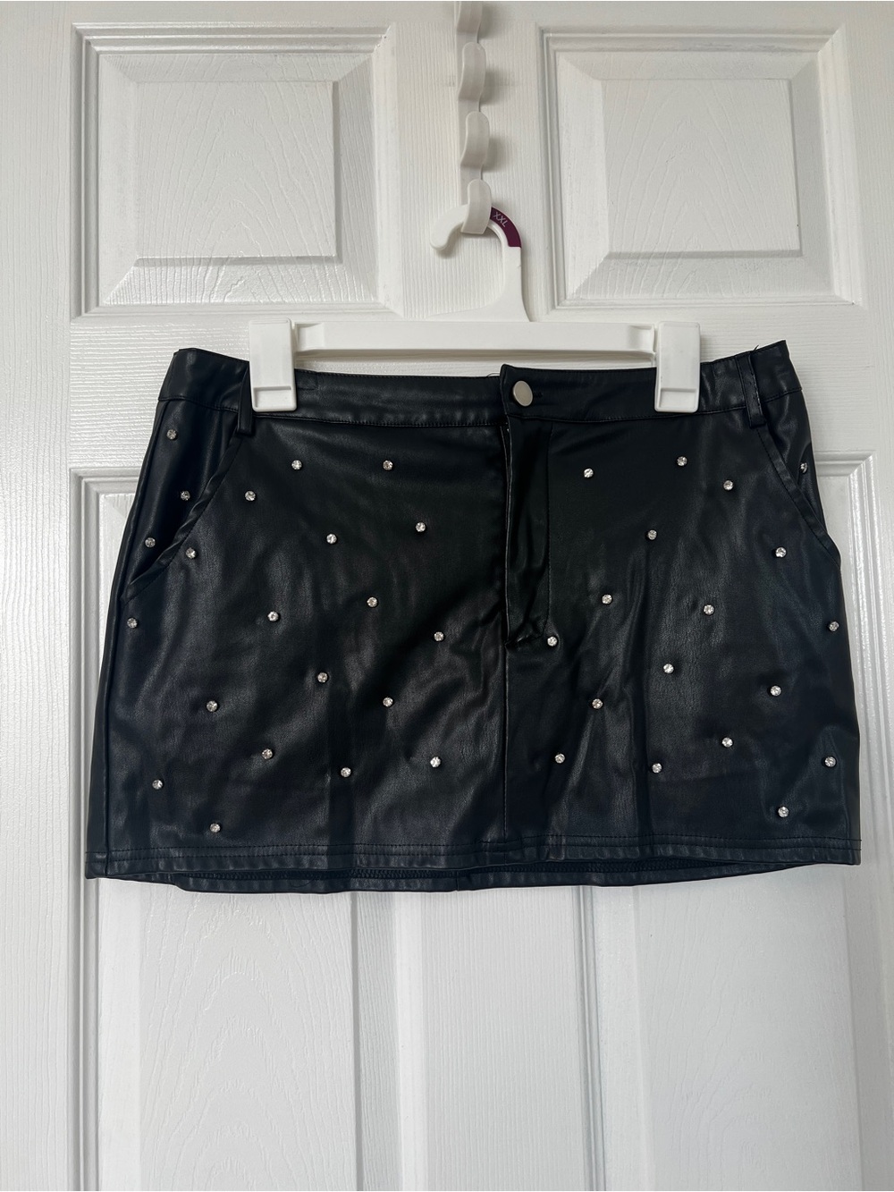 Better Be Black Faux Leather Mini Skirt with Silver Studs